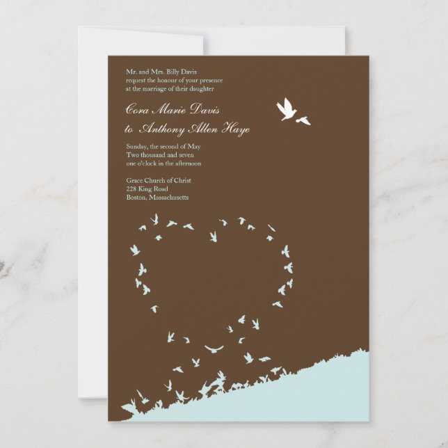 Blue love bird wedding invitation (Front)