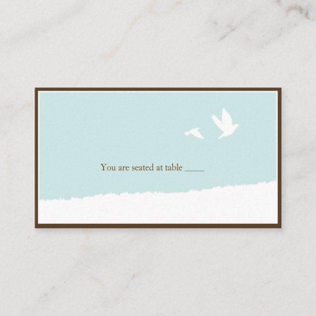 Blue love bird wedding place card (Front)