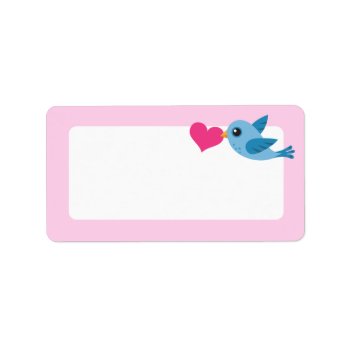 Blue Love Bird With Pink Heart Blank Label by BrightAndBreezy at Zazzle