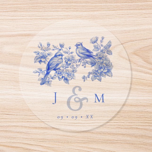 Blue Love Birds Clear Wedding Envelope Seal (Single)