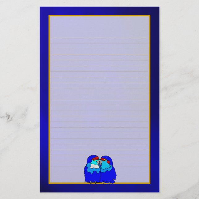 Blue Love Birds on Blue Fine Lined Stationery (Front)