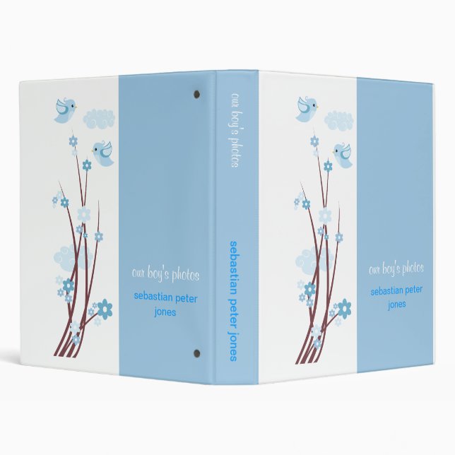 Blue Love Birds Spring Flowers Baby Boy Album 3 Ring Binder (Background)