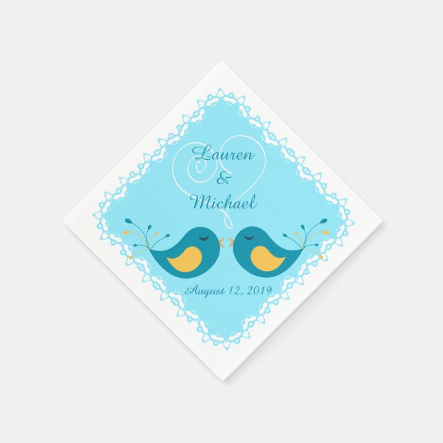 Blue Love Birds Wedding Napkins (Corner)