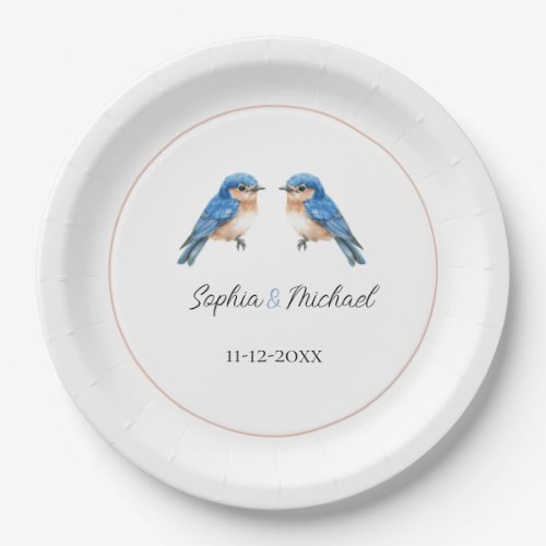 Blue Love Birds Wedding Paper Plates