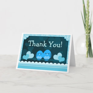 Blue Love Birds Wedding Thank You Card