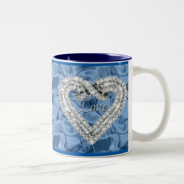 Blue Love Diamond Heart Mug (Right)