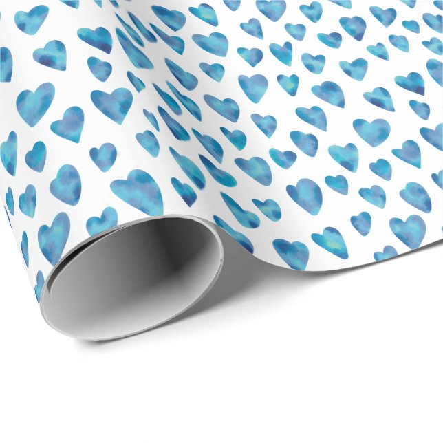 Blue Love Heart pattern Wrapping Paper (Roll Corner)