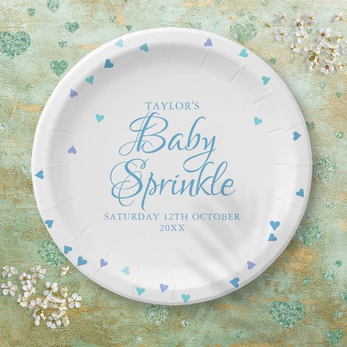 Blue Love Hearts Baby Boy Sprinkle Shower Paper Plates