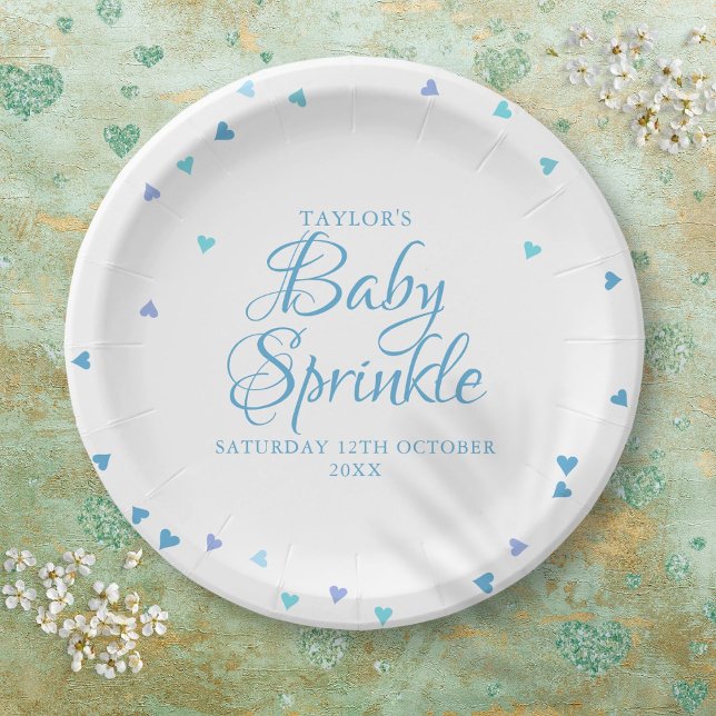 Blue Love Hearts Baby Boy Sprinkle Shower Paper Plates (Blue Love Hearts Baby Boy Sprinkle Shower Paper Plates)
