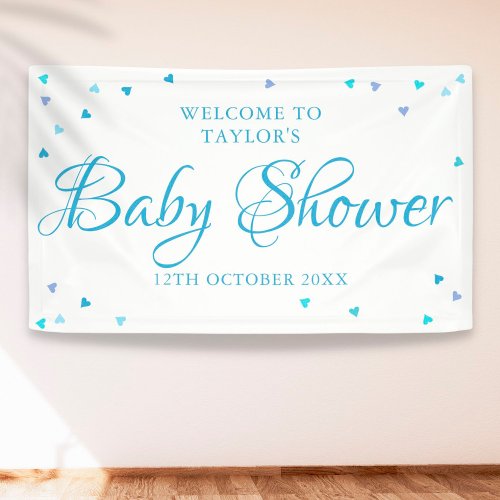 Blue Love Hearts Baby Shower  Sprinkle Welcome Banner