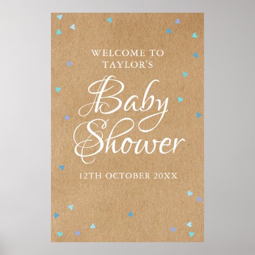 Blue Love Hearts Baby Shower  Sprinkle Welcome Poster