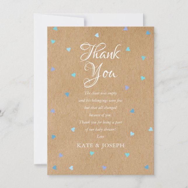 Blue Love Hearts Baby Shower Thank You Poem (Front)