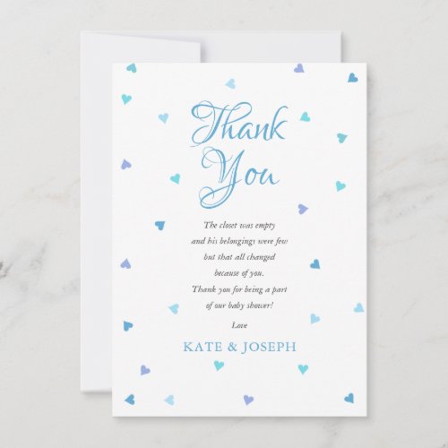 Blue Love Hearts Baby Shower Thank You Poem