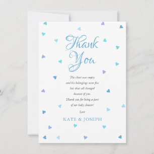 Blue Love Hearts Baby Shower Thank You Poem Card