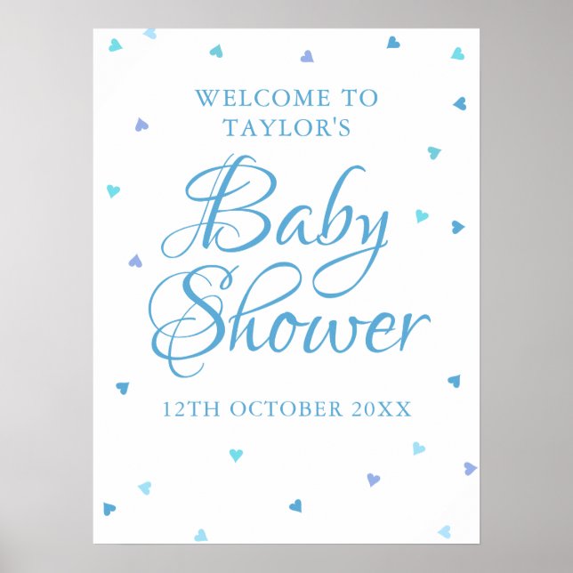 Blue Love Hearts Baby Shower Welcome Sign (Front)