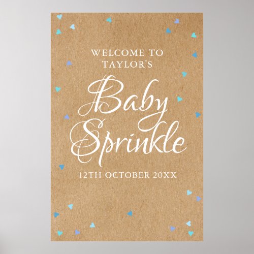 Blue Love Hearts Boho Baby Boy Sprinkle Welcome Poster