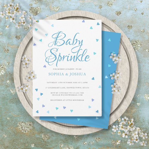 Blue Love Hearts Couples Baby Boy Sprinkle Shower Invitation