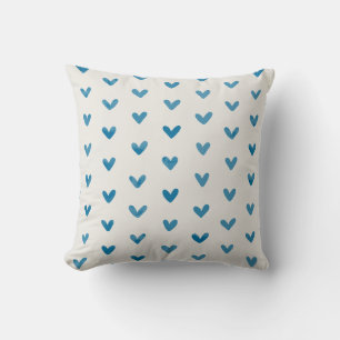 Blue Love Hearts Pattern OffWhite Throw Pillow