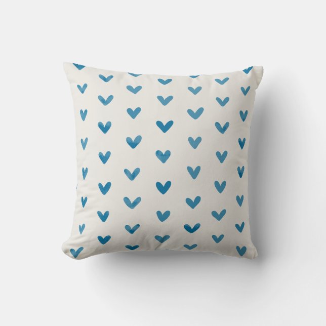 Blue Love Hearts Pattern OffWhite Throw Pillow (Front)