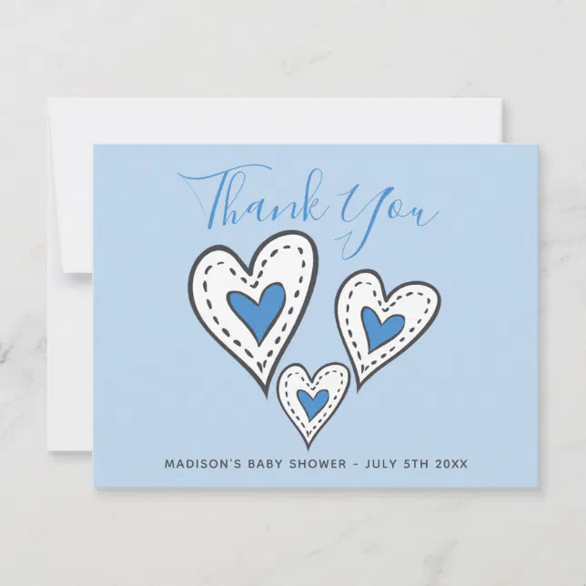 Blue Love Hearts Potted Plant Boy Baby Shower Thank You Card | Zazzle
