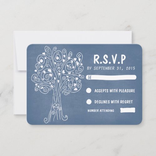 blue love hearts tree wedding rsvp cards