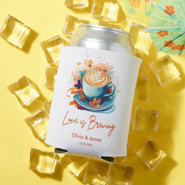 Blue Love is Brewing Coffee Bridal Shower Wedding  Can Cooler (In Situ Summer)