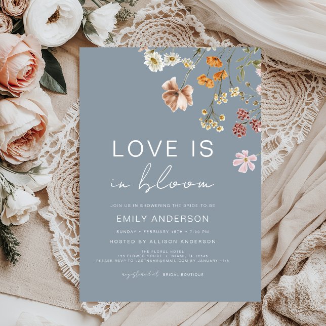 Blue Love is in Bloom Wildflower Bridal Shower Invitation (Creator Uploaded)