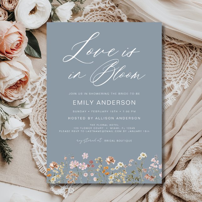 Blue Love is in Bloom Wildflower Bridal Shower Invitation (Creator Uploaded)