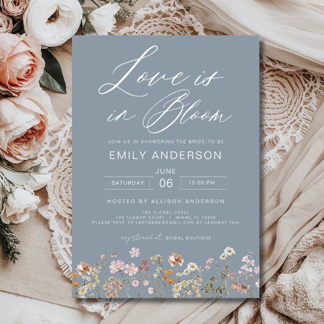 Blue Love is in Bloom Wildflower Bridal Shower Invitation (Creator Uploaded)