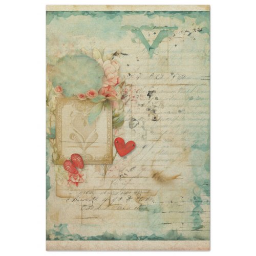 Blue Love Letter Vintage Ephemera No4 Tissue Paper