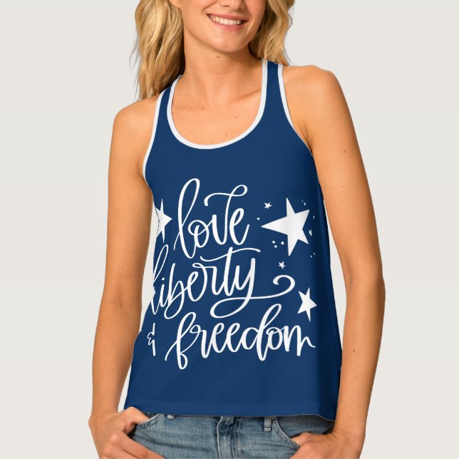 Blue Love Liberty Freedom 4th July Patriotic Tank Top (Front)