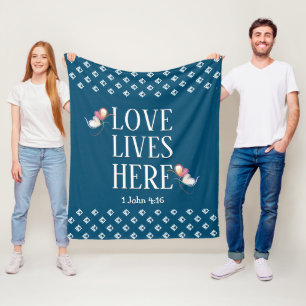 Blue LOVE LIVES HERE Stylish Customizable Fleece Blanket