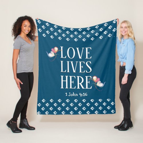 Blue  LOVE LIVES HERE  Stylish Customizable Fleece Blanket