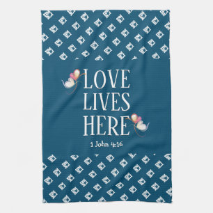 Blue   LOVE LIVES HERE   Stylish Customizable Kitchen Towel