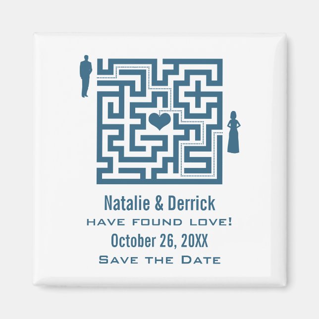 Blue Love Maze Save the Date Magnet (Front)