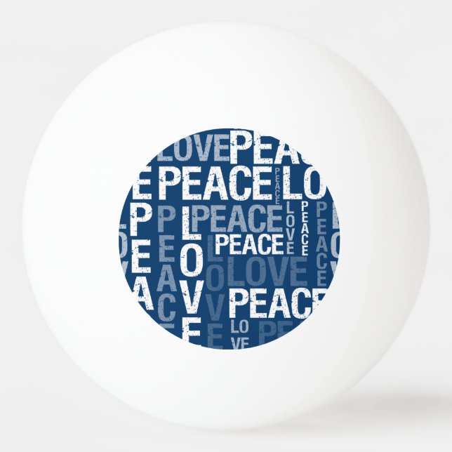 Blue Love Peace Typography Ping-Pong Ball (Front)