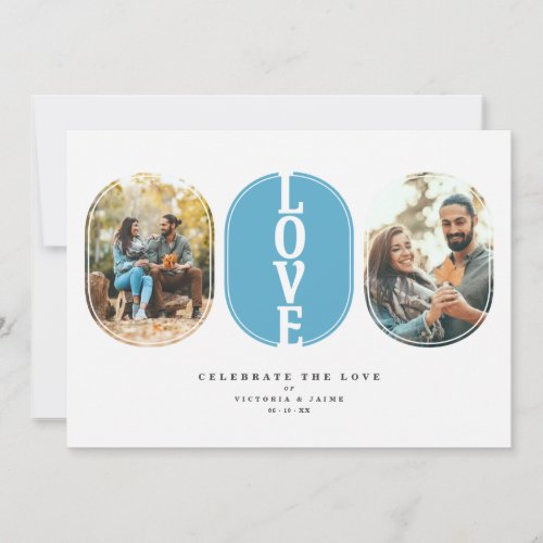 Blue Love Quote Wedding 2 Photos Couple Invitation