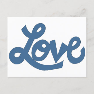 Blue // LOVE text in whimsical cartoon cursive Postcard