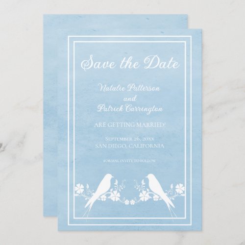 Blue Lovebird Floral Save the Date Invite