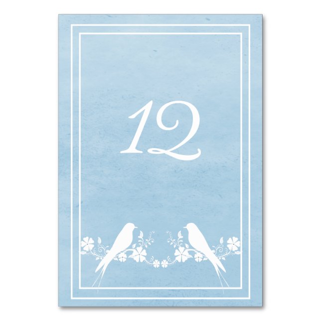 Blue Lovebird Floral Table Number Card (Front)