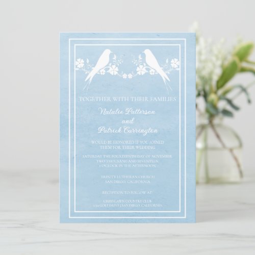 Blue Lovebird Floral Wedding Invitation