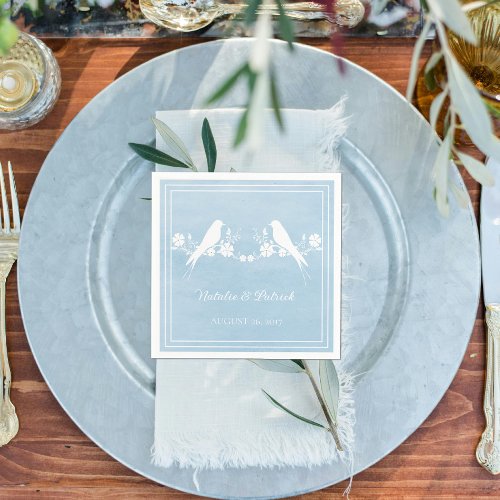 Blue Lovebird Floral Wedding Paper Napkins