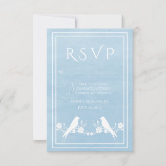 Blue Lovebird Floral Wedding RSVP Card