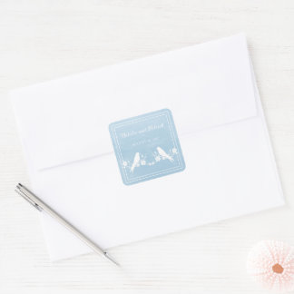 Blue Lovebird Floral Wedding Stickers