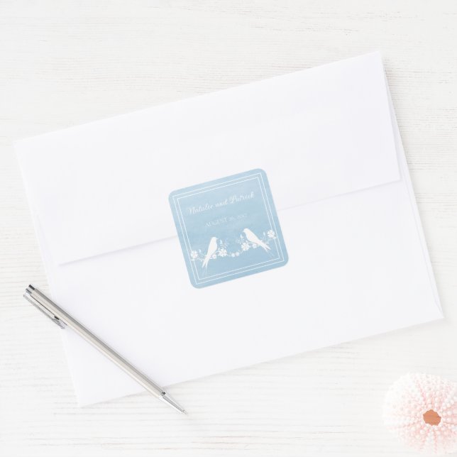 Blue Lovebird Floral Wedding Stickers (Envelope)