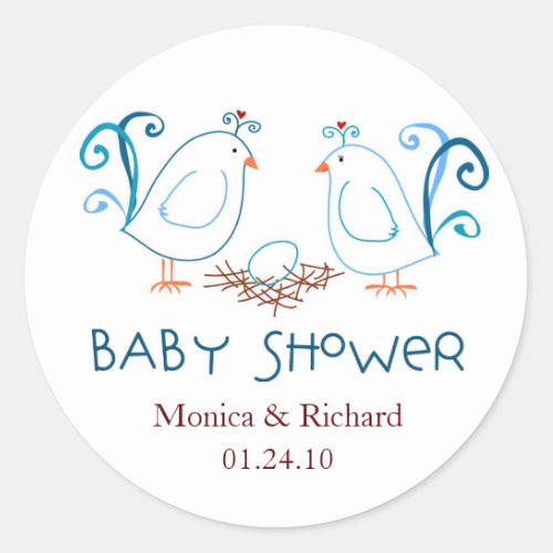 Blue Lovebirds and Nest Baby Shower Favor Tags