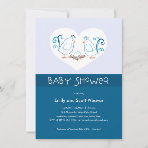 Blue Lovebirds and Nest Baby Shower Invitations