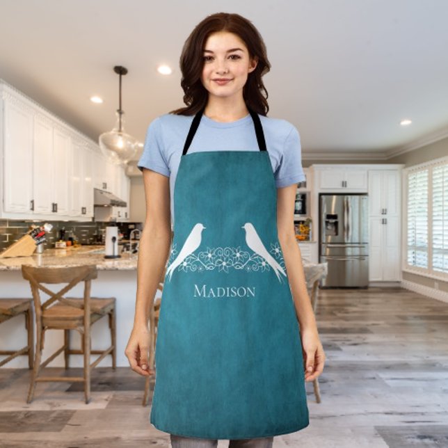 Blue Lovebirds Floral Vine Apron (Blue Lovebirds Floral Vine Personalized Apron)