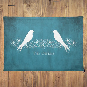 Blue Lovebirds Floral Vine Cloth Placemat