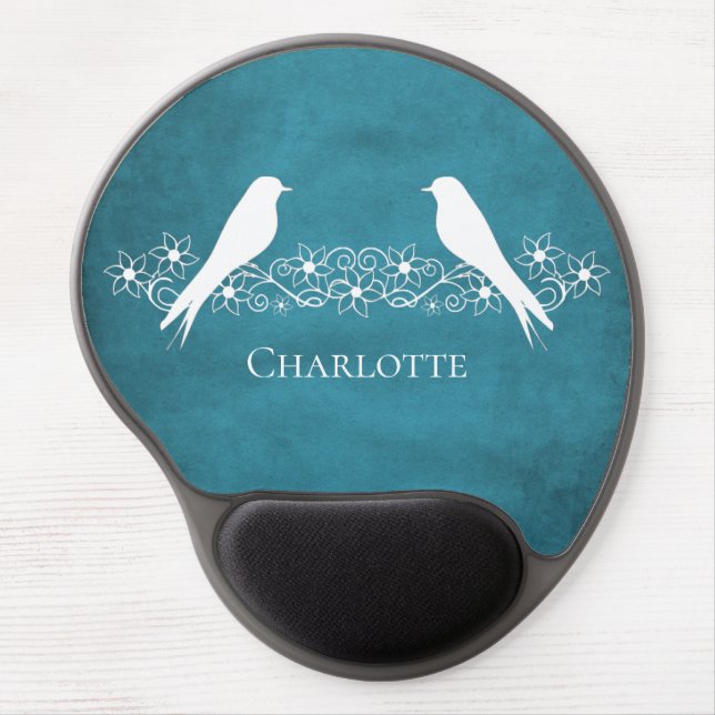 Blue Lovebirds Floral Vine Gel Mousepad (Front)